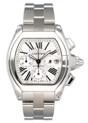 Cartier Roadster W62019X6 mostrador prata Relógio Masculino Caixa e Documentos