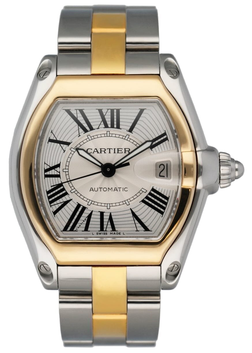 Cartier Roadster W62031Y4 mostrador prata Two Tone Relógio Masculino