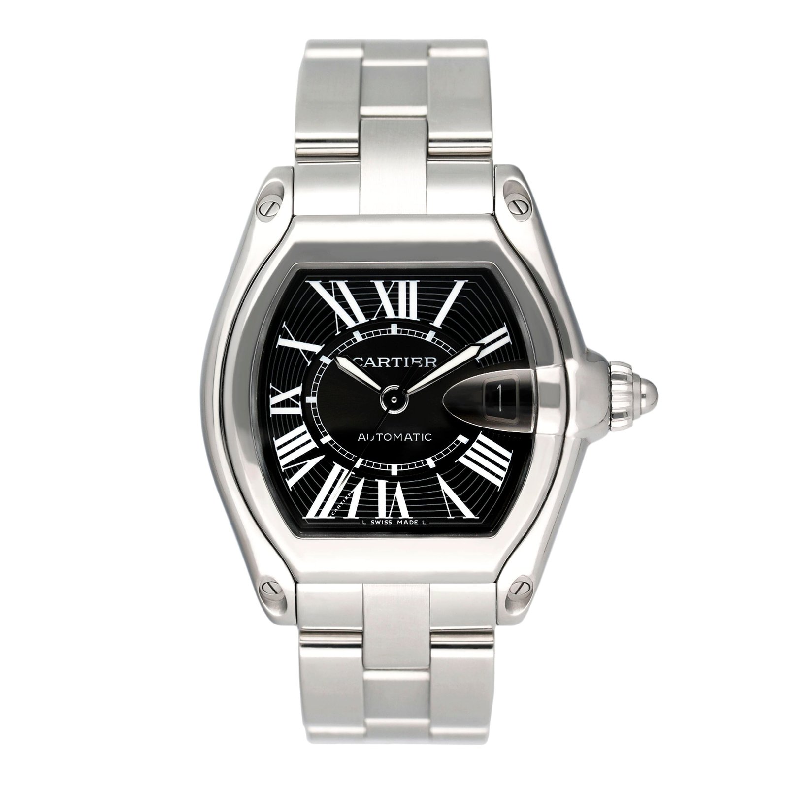 Cartier Roadster W62041V3 mostrador preto Steel Relógio Masculino