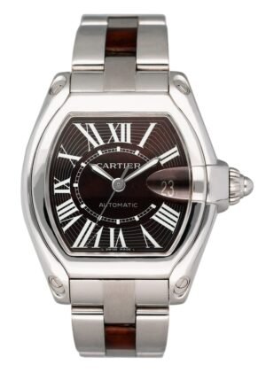 Cartier Roadster XL W6206000 mostrador de madeira ouro branco Relógio Masculino