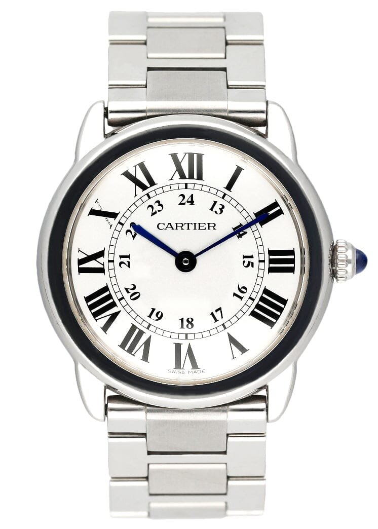 Cartier Ronde Solo W6701004 mostrador prata Steel Relógio Feminino Caixa e Documentos
