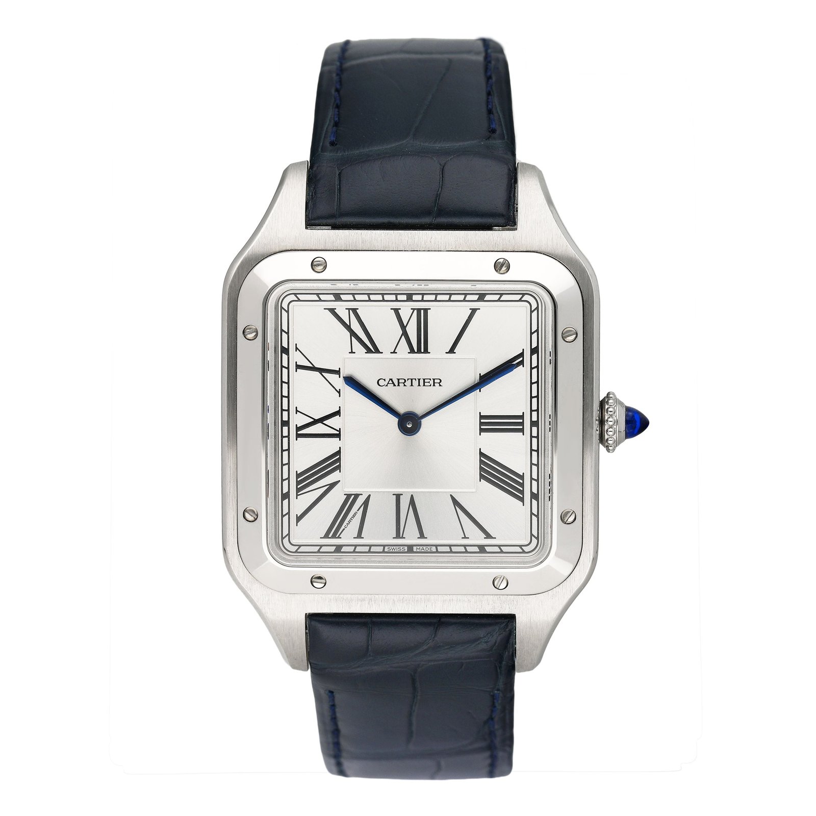 Cartier Santos Dumont XL WSSA0032 mostrador prata Steel Relógio Masculino Caixa e Documentos