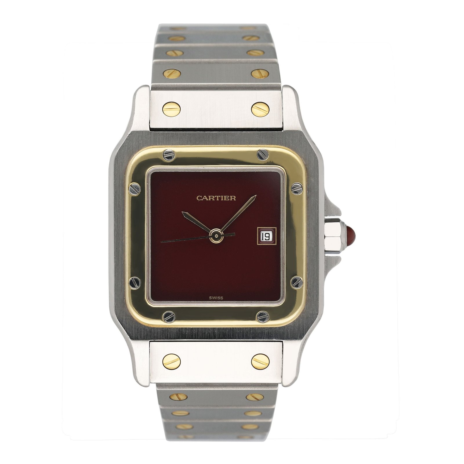 Cartier Santos Galbee 2961 Burgundy Dial Two Tone Relógio