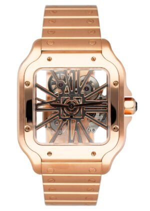 Cartier Santos Large WHSA0016 mostrador esqueleto ouro rosa Relógio Masculino Papers Box
