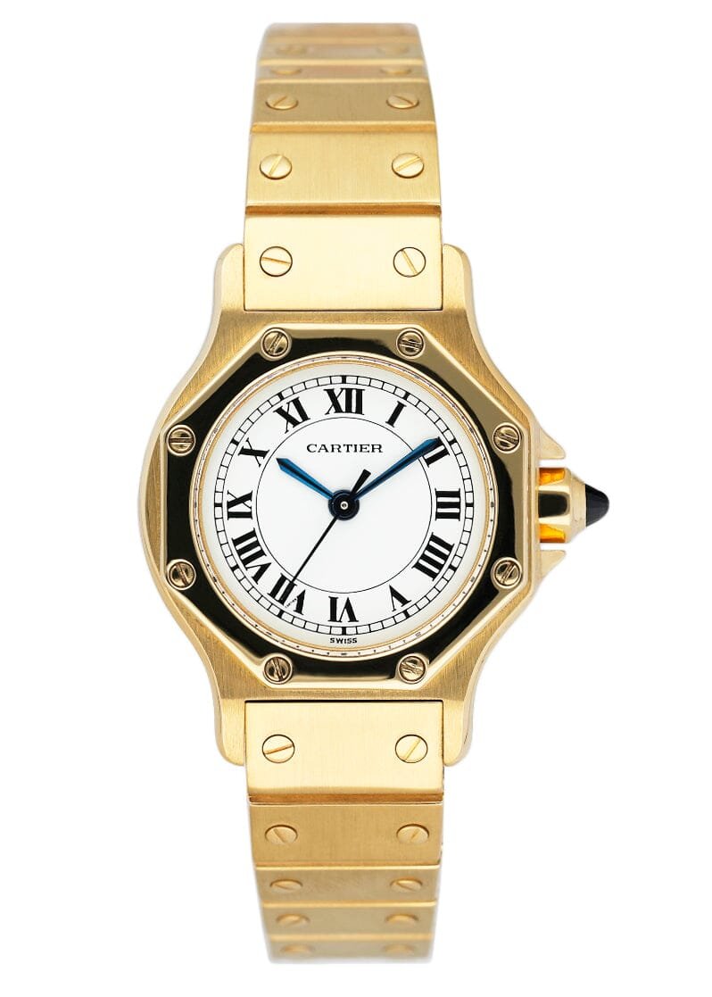 Cartier Santos Octagon 0906 18k ouro amarelo Relógio Feminino Caixa e Documentos