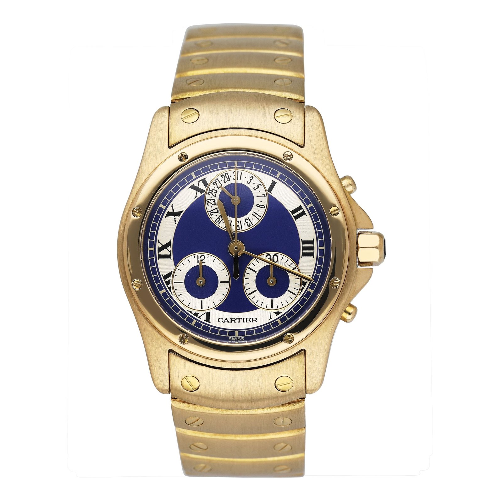 Cartier Santos Ronde W15078G1 mostrador azul ouro amarelo Relógio Feminino