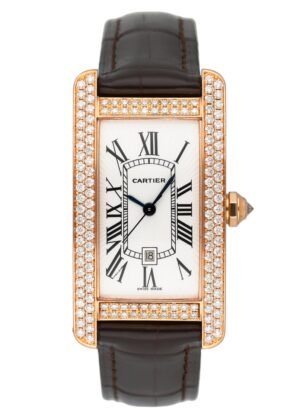 Cartier Tank Americaine WB704751 Diamond 18k ouro rosa Relógio Feminino