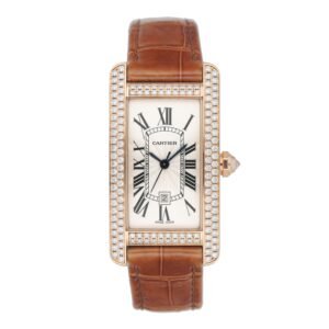 Cartier Tank Americaine WB704751 Diamond 18k ouro rosa Relógio Feminino Caixa e Documentos