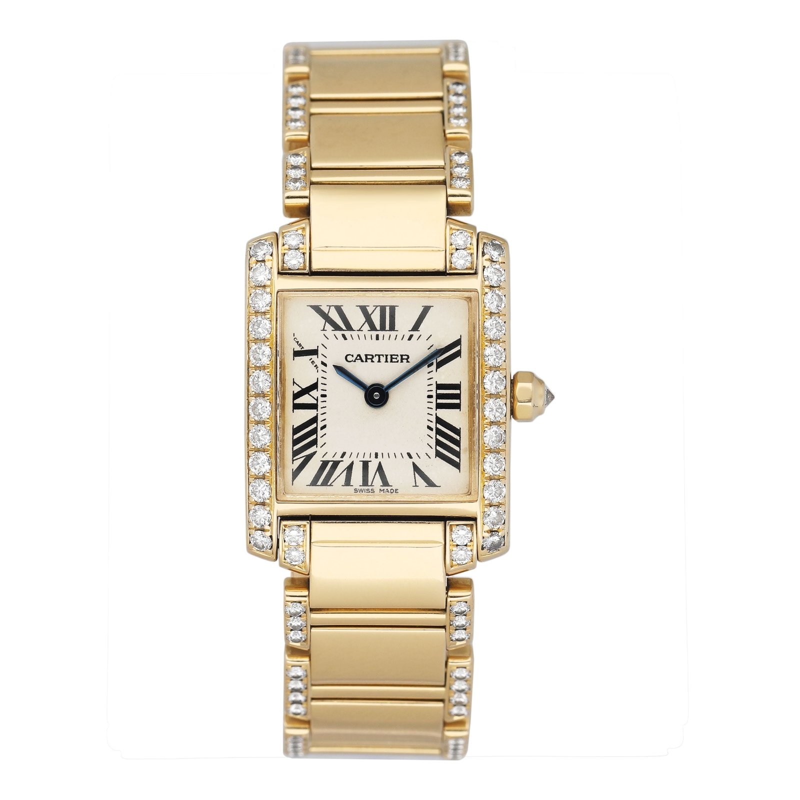 Cartier Tank Francaise WE1001RG Diamond 18k ouro amarelo Relógio Feminino