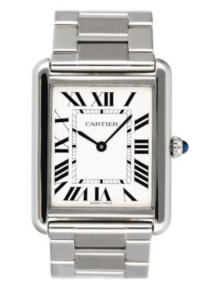 Cartier Tank Solo Large W5200014 mostrador prata Relógio Masculino Caixa e Documentos