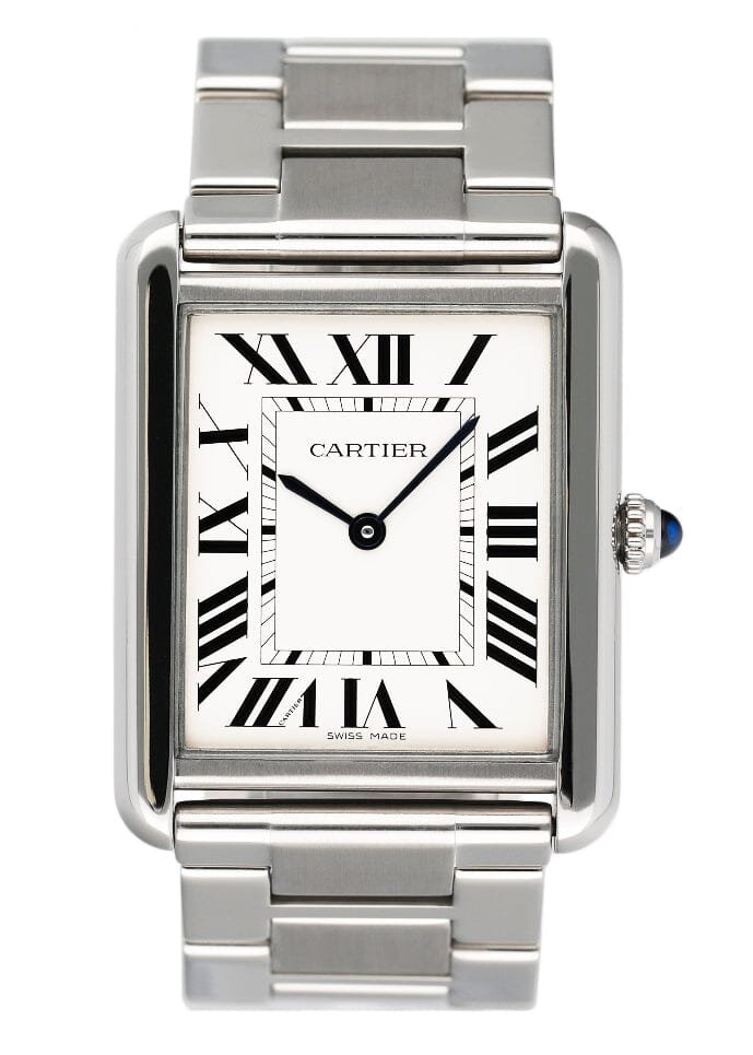Cartier Tank Solo Large W5200014 mostrador prata Relógio Masculino Caixa e Documentos