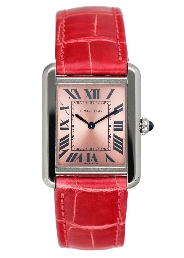 Cartier Tank Solo W5200000 Pink Dial Relógio Feminino Caixa e Documentos