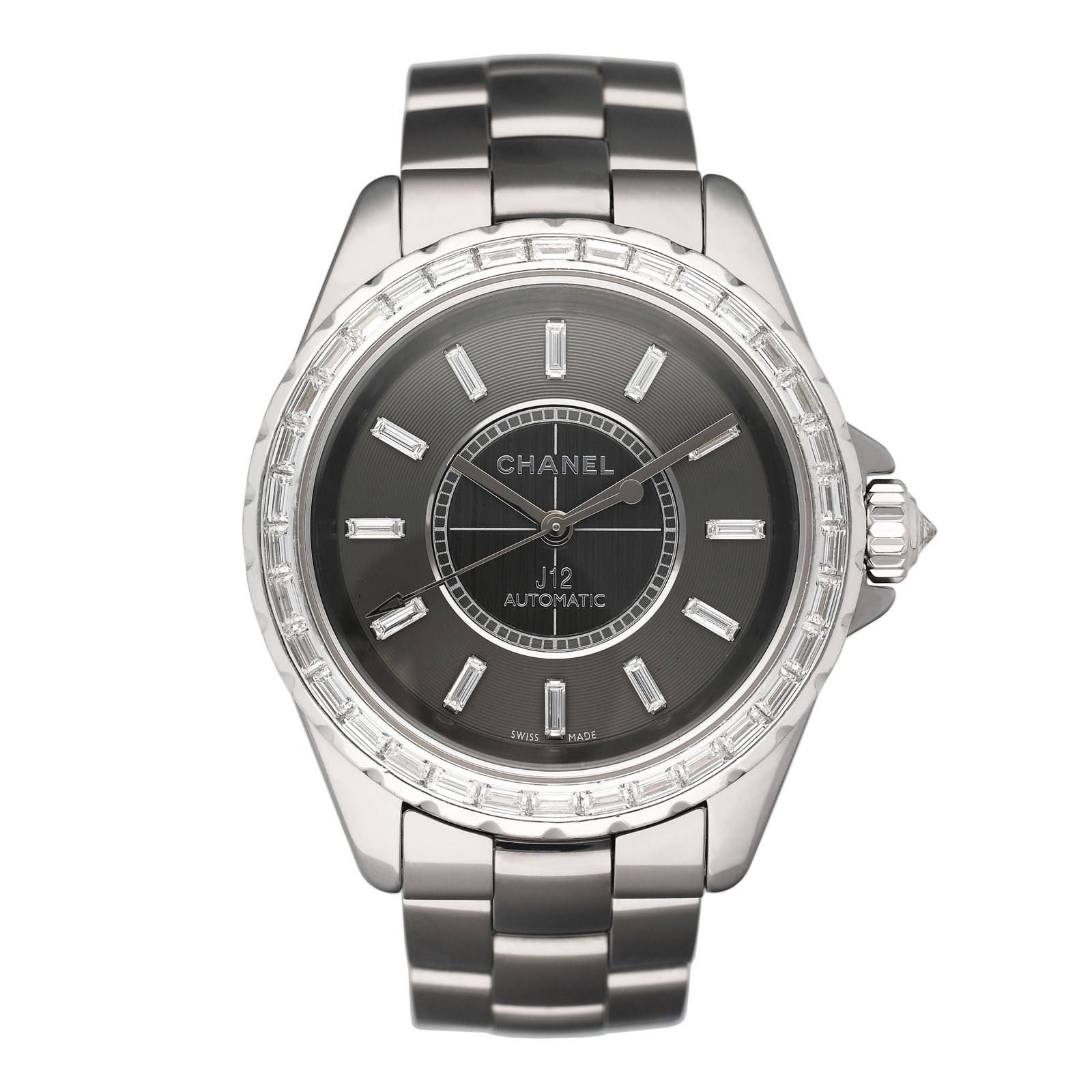 Chanel J12 H2913 Diamond Bezel Ceramic Relógio Masculino Caixa e Documentos