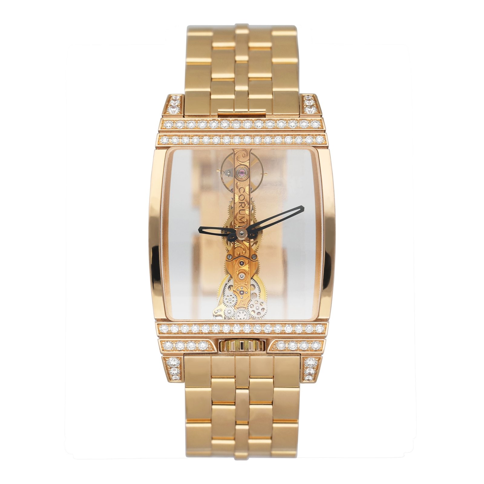 Corum Golden Bridge 113.553.85 mostrador esqueleto Diamond ouro amarelo Relógio Masculino Caixa e Documentos