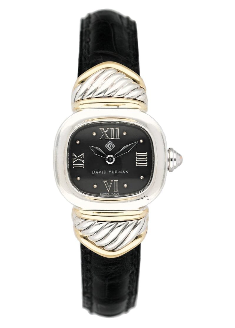 David Yurman mostrador preto 14K Gold Steel Relógio Feminino