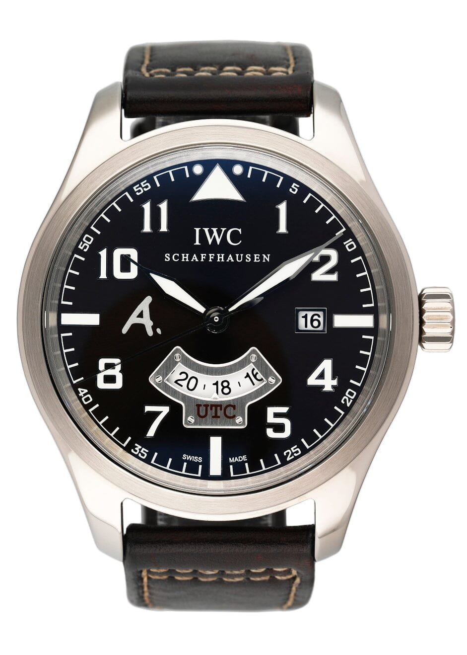 IWC Saint Exupery UTC Pilots IW326102 18k WG Brown Dial Relógio Masculino Caixa e Documentos