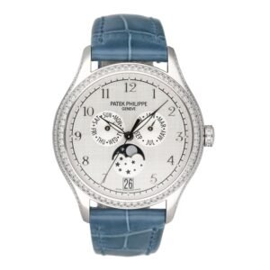 NOS Patek Philippe Annual Calendar 4947G mostrador prata Relógio Masculino Caixa e Documentos