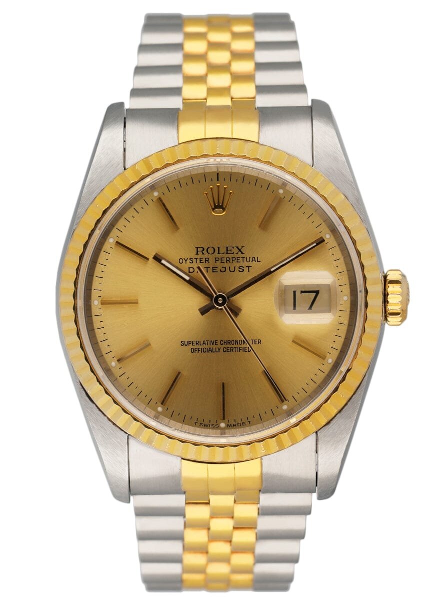 NOS Rolex Datejust 16233 mostrador champagne Relógio Masculino Caixa e Documentos