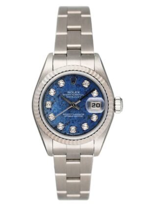 NOS Rolex Datejust 79174 Diamond Sodalite Stone Dial Relógio Feminino Caixa e Documentos