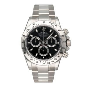 NOS Rolex Daytona 116520 mostrador preto aço inoxidável Relógio Masculino Caixa e Documentos