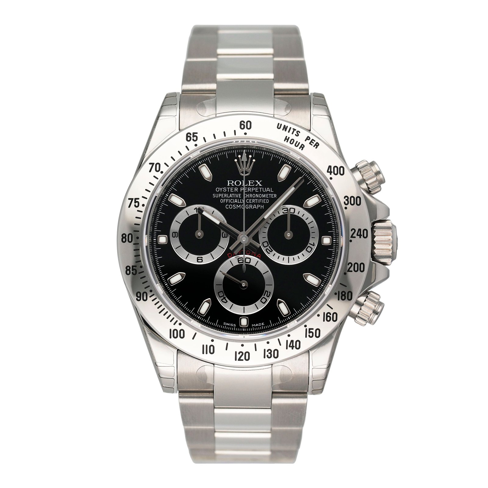 NOS Rolex Daytona 116520 mostrador preto aço inoxidável Relógio Masculino Caixa e Documentos