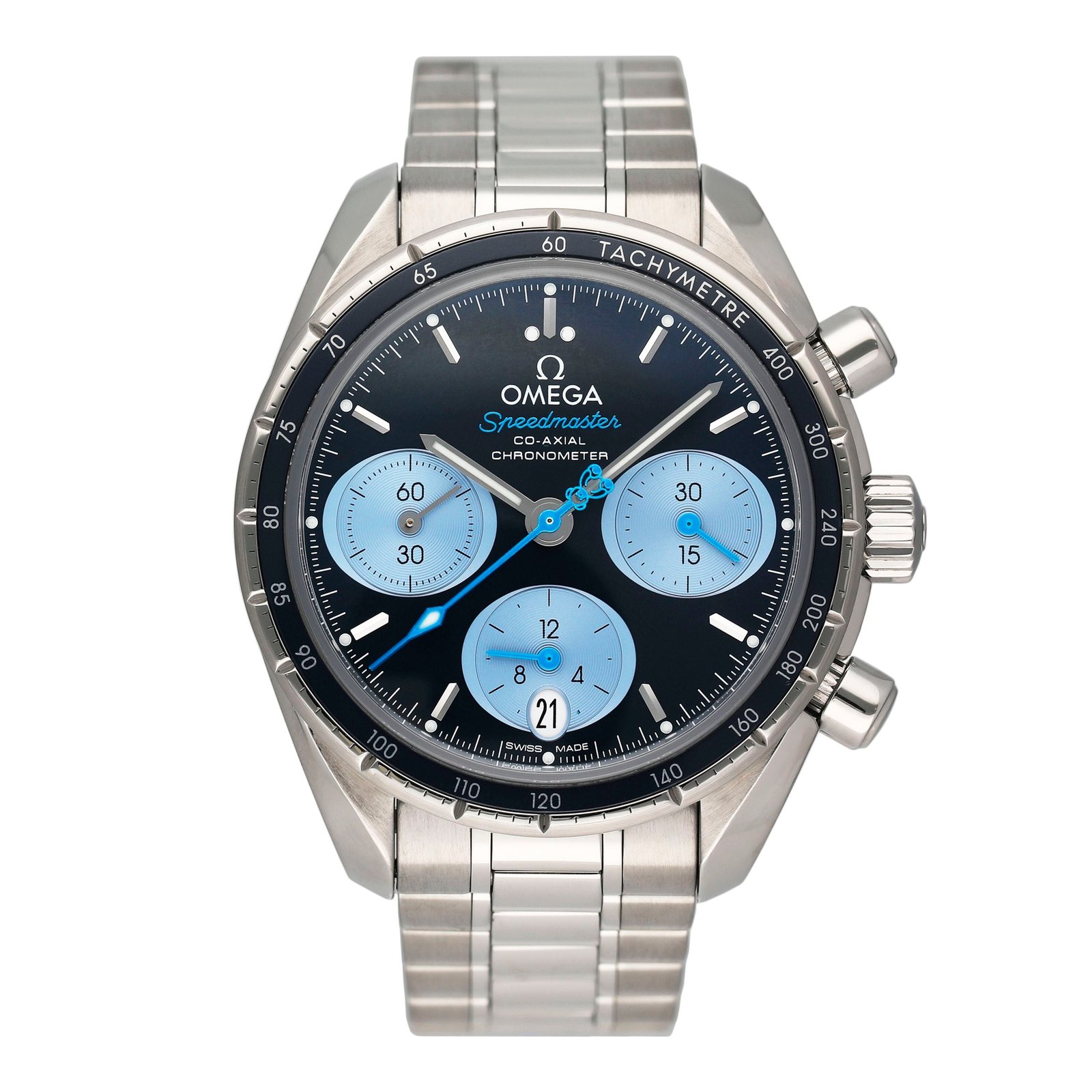 Omega Speedmaster 38 324.30.38.50.03.002 mostrador azul Relógio Masculino Caixa e Documentos