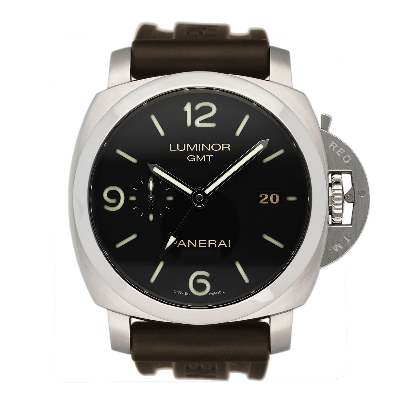 Panerai Luminor 1950 3 Days GMT PAM00320 mostrador preto Relógio Masculino