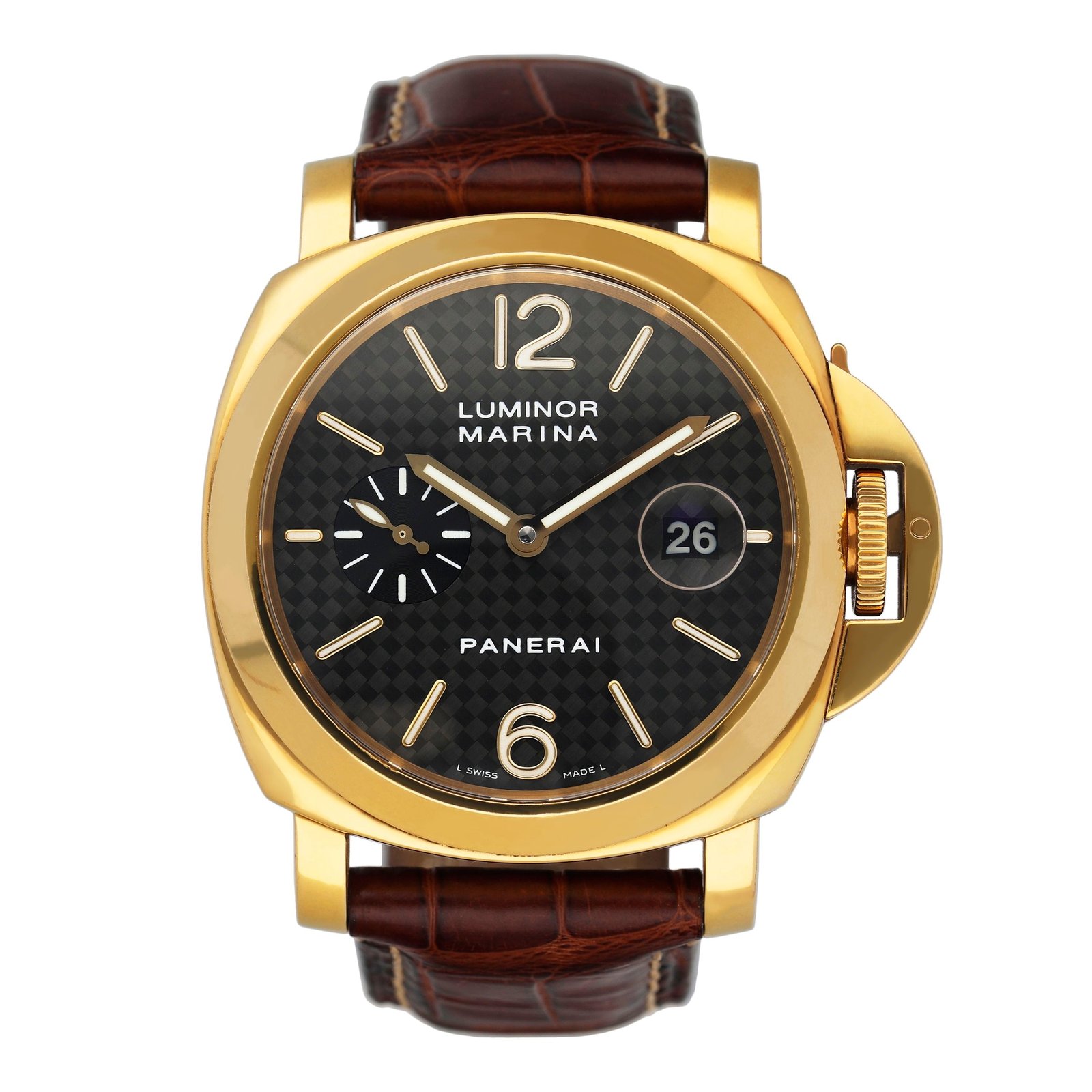 Panerai Luminor Marina PAM00140 Black Carbon Dial 18k ouro amarelo Relógio Masculino