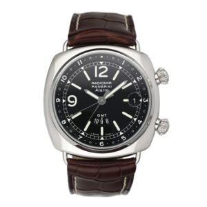 Panerai Radiomir GMT/Alarm PAM00098 mostrador preto Steel Relógio Masculino Caixa e Documentos