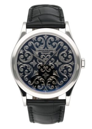Patek Philippe 5088P Hand gravado Dial Platinum Relógio Masculino Caixa e Documentos