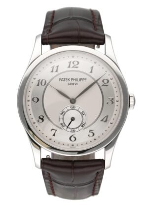 Patek Philippe 5196P-001 mostrador prata Platinum Relógio Masculino Caixa e Documentos