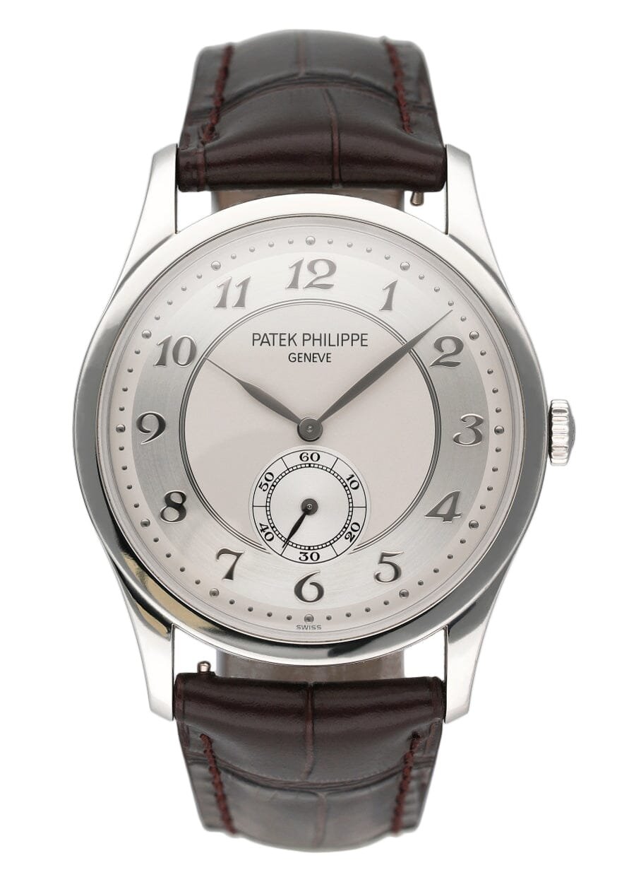Patek Philippe 5196P-001 mostrador prata Platinum Relógio Masculino Caixa e Documentos