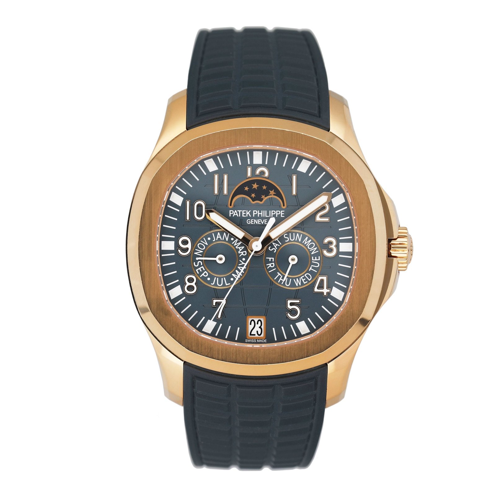 Patek Philippe Aquanaut 5261R-001 Annual Calendar mostrador azul ouro rosa Relógio Masculino Caixa e Documentos