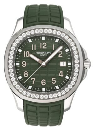 Patek Philippe Aquanaut Green Dial Diamond 5267/200A-011 Relógio Feminino Caixa e Documentos