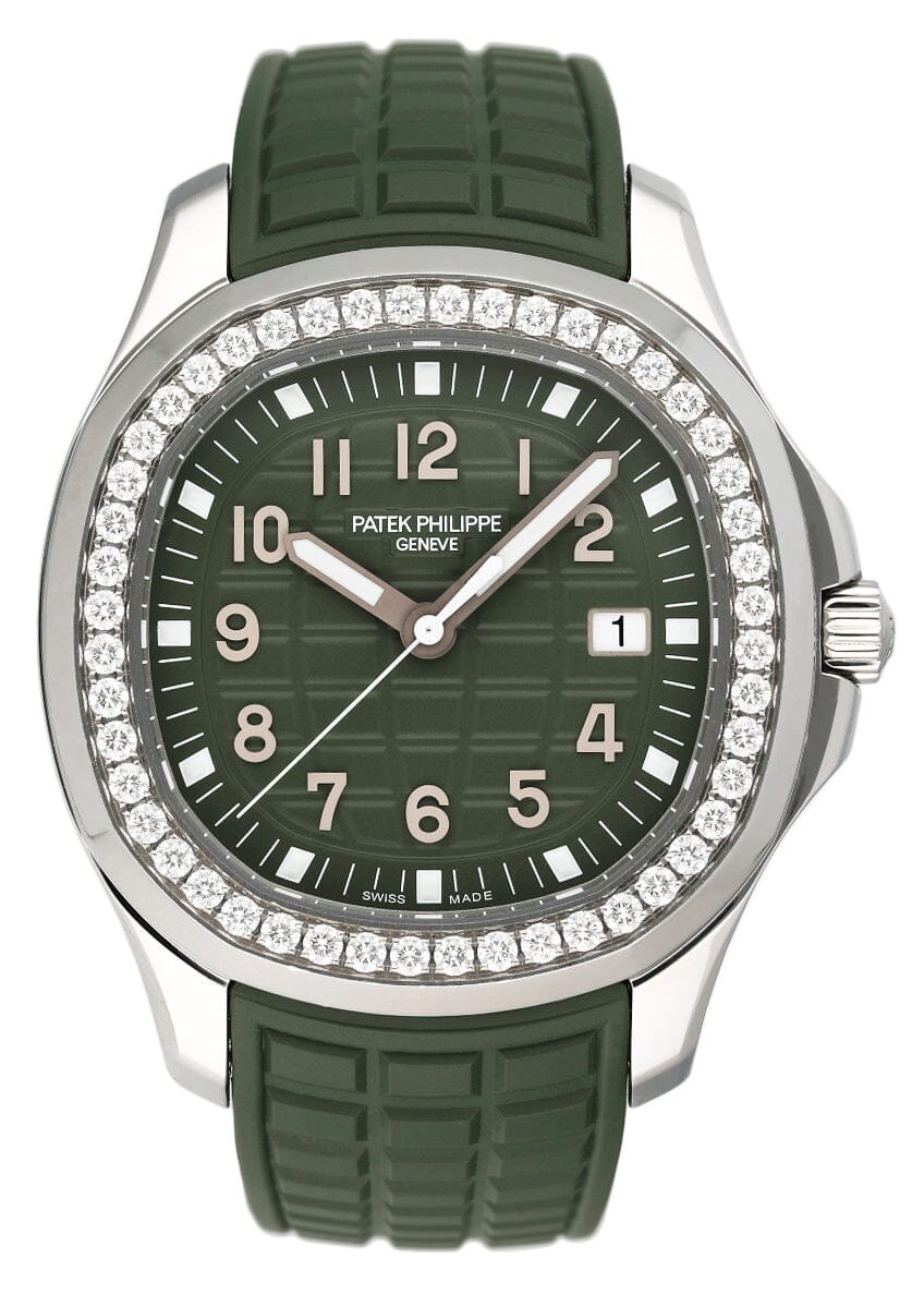 Patek Philippe Aquanaut Green Dial Diamond 5267/200A-011 Relógio Feminino Caixa e Documentos