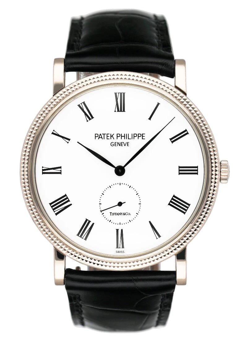 Patek Philippe Calatrava 5119G Tiffany & Co mostrador branco Relógio Masculino
