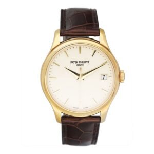 Patek Philippe Calatrava 5227J Ivory Dial 18k ouro amarelo Relógio Masculino Caixa e Documentos