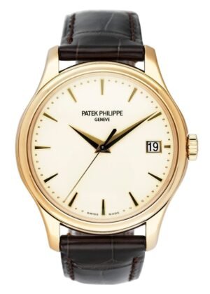 Patek Philippe Calatrava 5227J Ivory Dial 18k ouro amarelo Relógio Masculino Caixa e Documentos