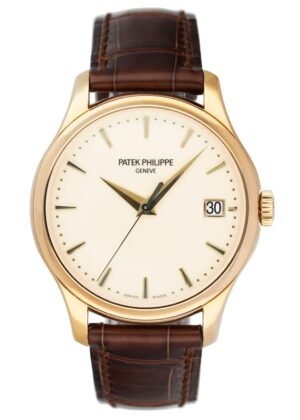 Patek Philippe Calatrava 5227J Ivory Dial 18k ouro amarelo Relógio Masculino Caixa e Documentos