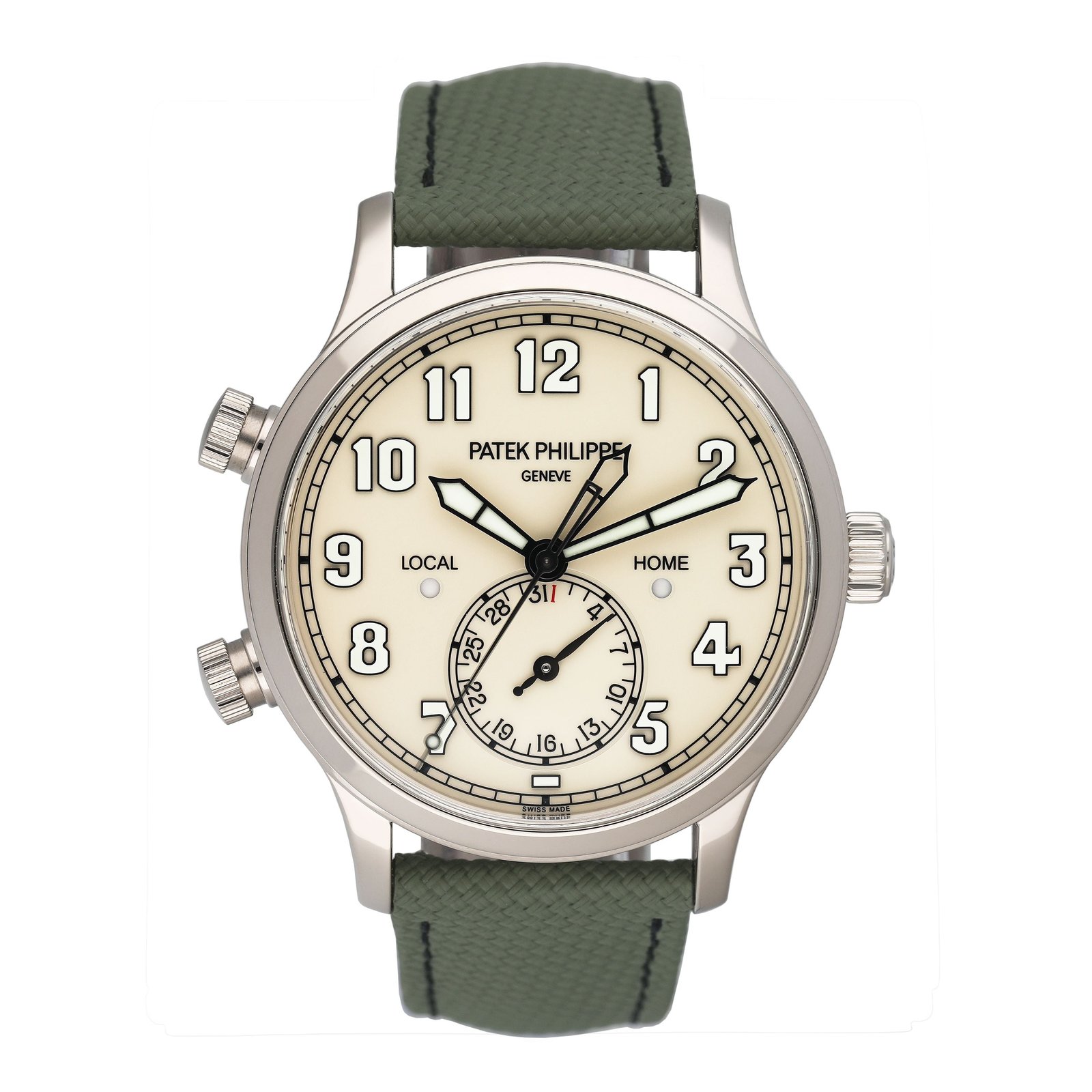 Patek Philippe Calatrava Pilot Travel Time 5524G Ivory Dial Relógio Masculino Caixa e Documentos