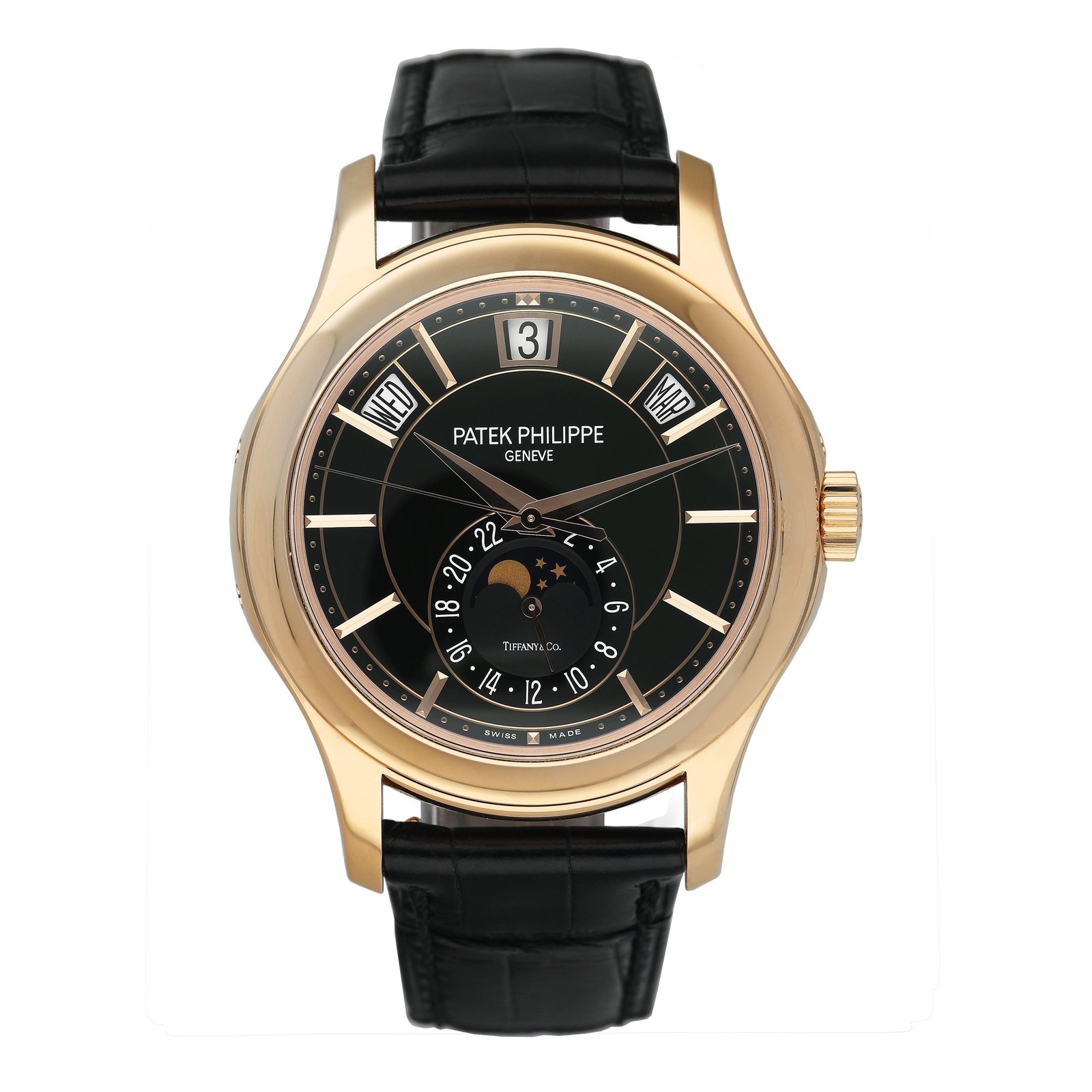 Patek Philippe Complications 5205R Tiffany & Co. mostrador preto Relógio Masculino Caixa e Documentos