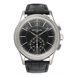 Patek Philippe Complications 5905P-010 mostrador preto Relógio Masculino Caixa e Documentos