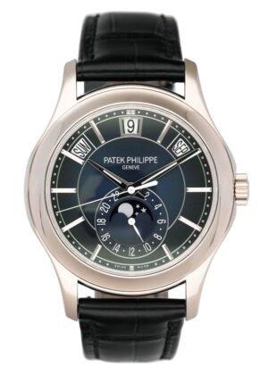 Patek Philippe Complications Annual Calendar 5205G mostrador azul Relógio Masculino Caixa e Documentos