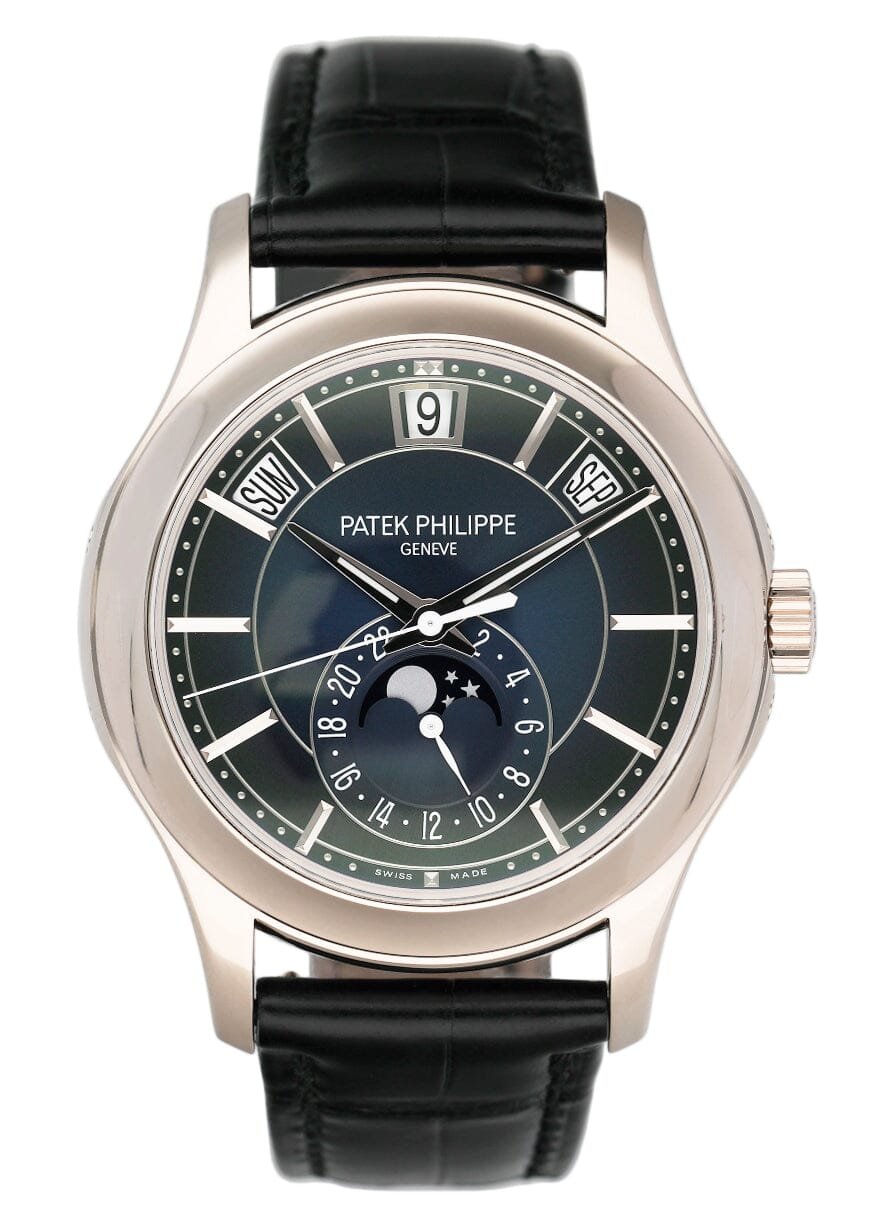 Patek Philippe Complications Annual Calendar 5205G mostrador azul Relógio Masculino Caixa e Documentos