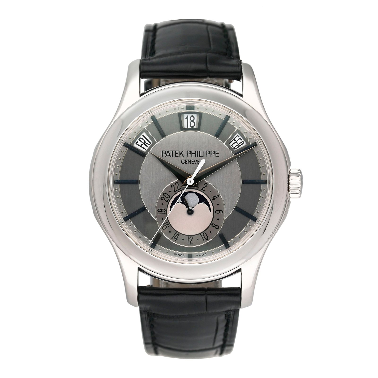 Patek Philippe Complications Annual Calendar 5205G mostrador cinza Relógio Masculino Caixa e Documentos