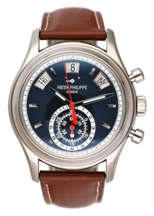 Patek Philippe Complications Annual Calendar 5960G mostrador azul Relógio Masculino Caixa e Documentos