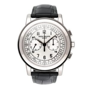 Patek Philippe Complications Chronograph 5070G mostrador prata Relógio Masculino Caixa e Documentos