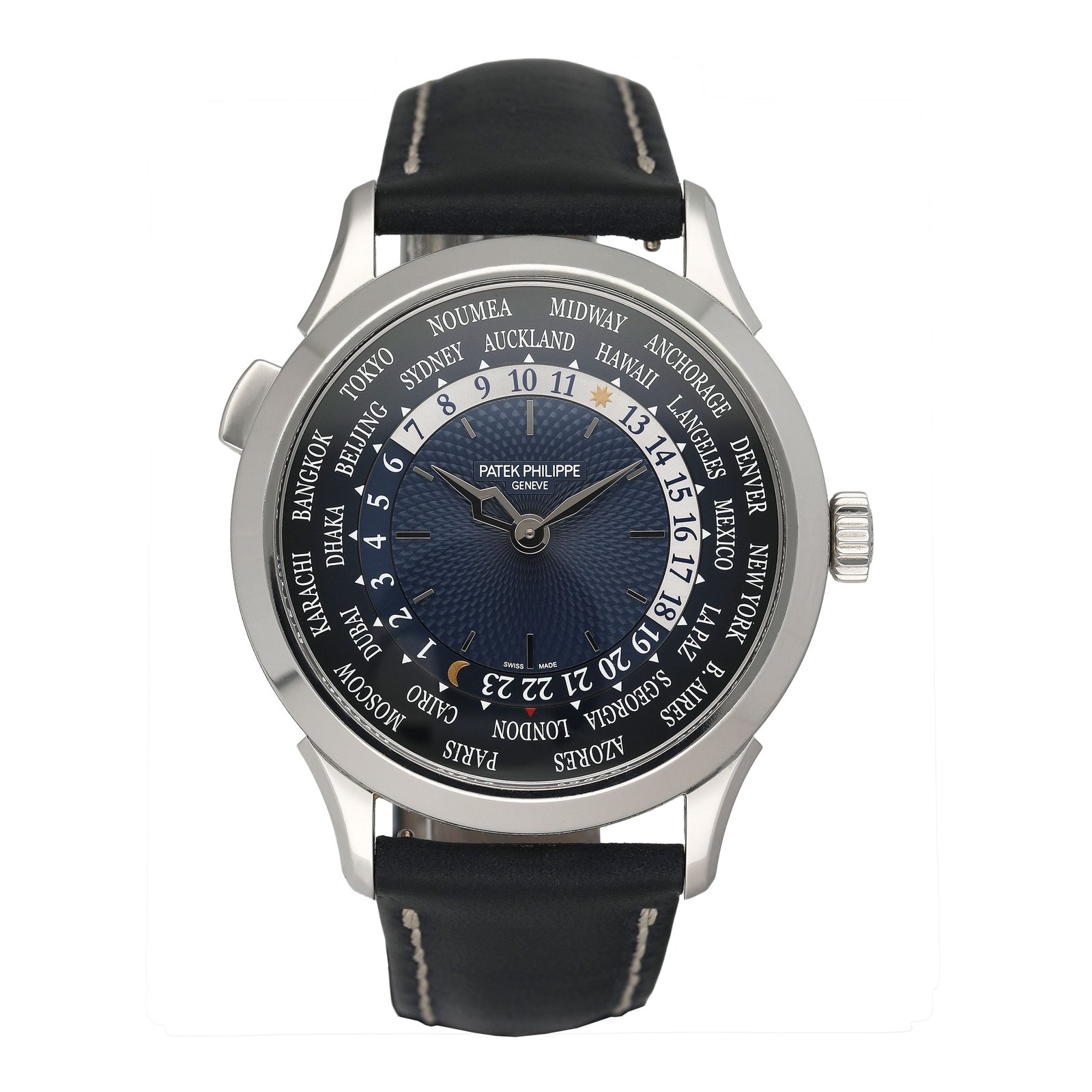 Patek Philippe Complications World Time 5230P mostrador azul Relógio Masculino Caixa e Documentos