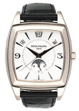 Patek Philippe Gondolo Calendario 5135G mostrador prata Relógio Masculino
