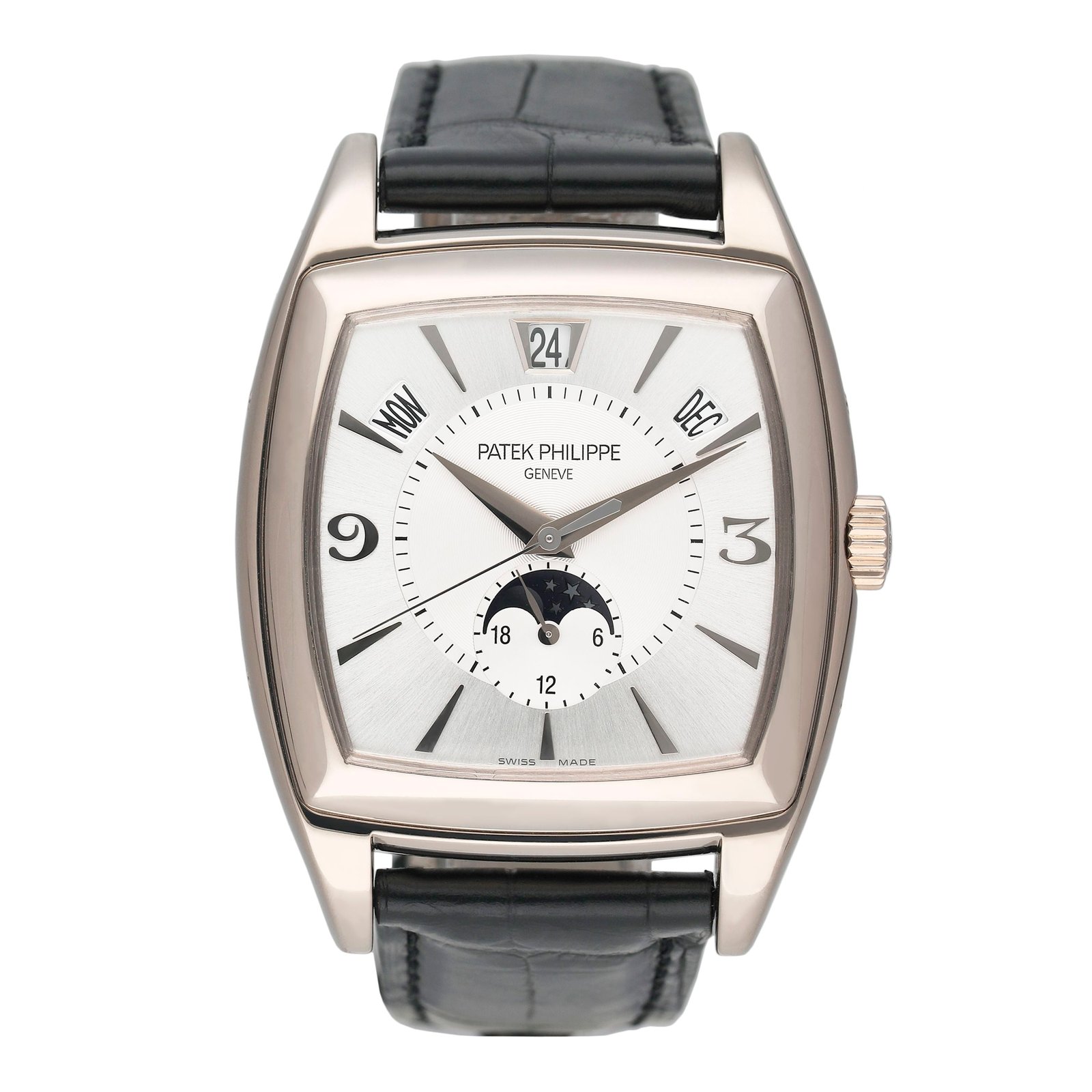Patek Philippe Gondolo Calendario 5135G mostrador prata Relógio Masculino